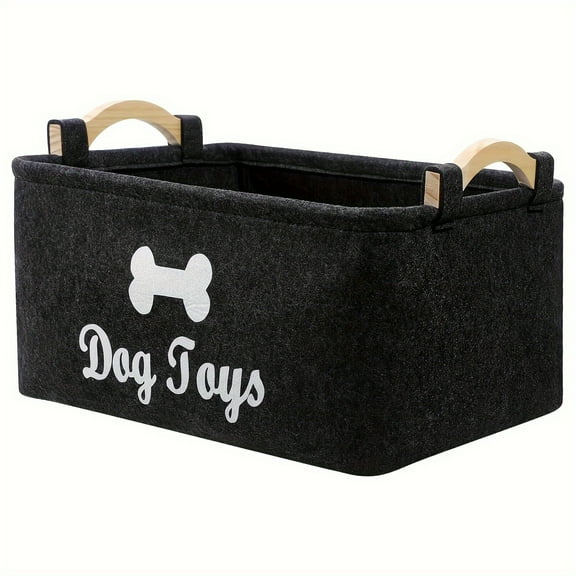 Canvas Storage Basket Felt pet Toy Box and Dog Toy Box Storage Basket Chest Organizer- Perfect for organizing pet Toys, Blankets, leashes and Food- Black Dogs Toys