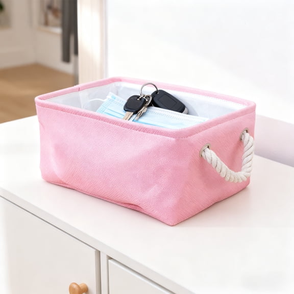 Canvas Storage Basket, Foldable Fabric Organizer Bin, Desktop Clutter Storage with Rope Handles, Wardrobe Closet Container, Home Decor