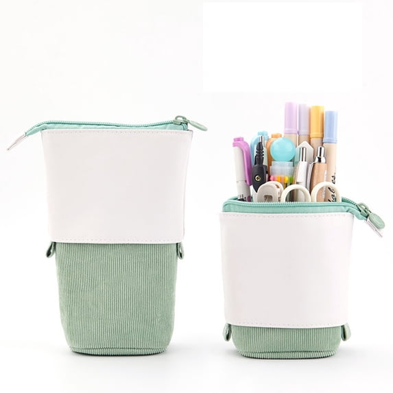 Canvas Telescopic Pencil Case, Expandable Pen Holder, Storage Organizer for Writing Utensils Makeup Travel, 2-Pack