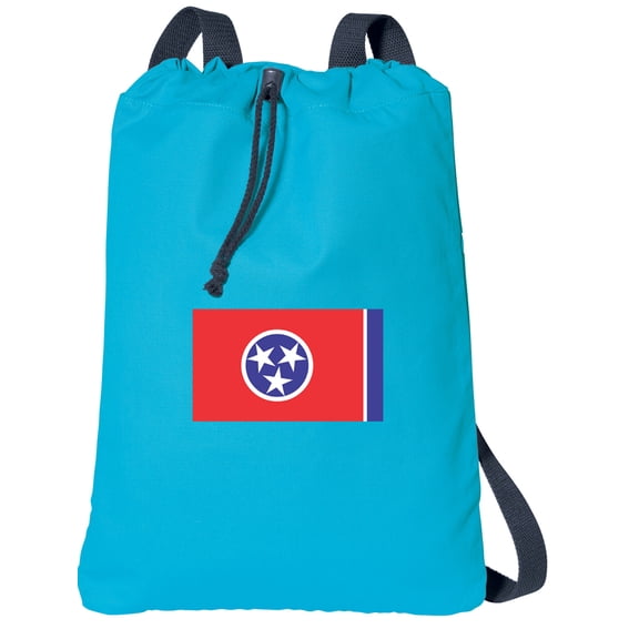 Canvas Tennessee Flag Drawstring Backpack Aqua Natural Cotton Tennessee Cinch Bag with Wide Straps