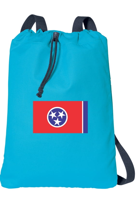 Canvas Tennessee Flag Drawstring Backpack Aqua Natural Cotton Tennessee Cinch Bag with Wide Straps