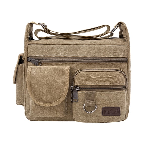 Canvas Tool Bag for Tools,Wrenches,Screwdrivers,Heavy-Duty Organization for Gear and Equipment,All Purpose Military Style Duffle Bag,Water-Resistant,Adjustable Strap,Khaki,12.2x5.51x8.27"