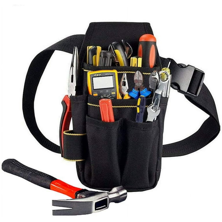 Canvas Tool Pocket Pouch Belt Small Pocket Tool Bag with Adjustable Nylon Belt Heavy Duty Professional Waist Work Pouch for Electricians