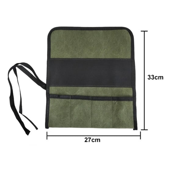 Canvas Tool Storage Bag with Multiple Pockets for Wrench Screwdriver Organizer, Roll Up Portable Pouch for Carpentry Home Repair, 13x11 Inch