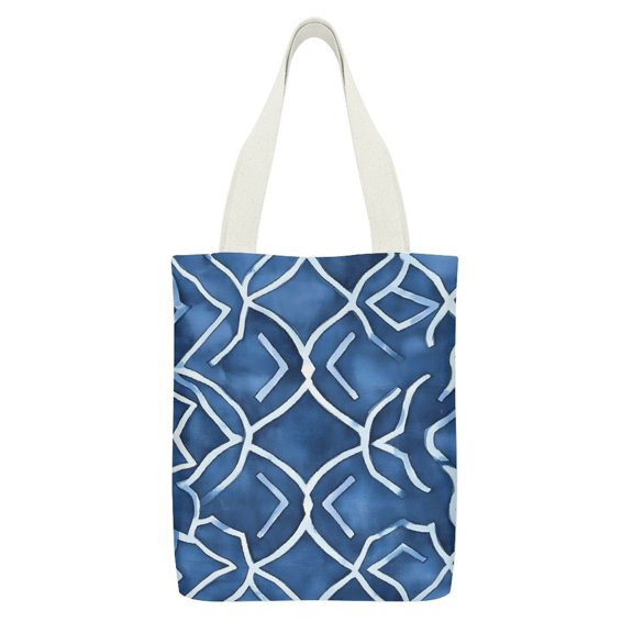 Canvas Tote Bag 12.615in With Large Capacity Pocket Design Can Be Reused For Daily Go Shopping And Stroll Casually Back Indigo Moroccan Trellis Hand-drawn Sketch_4