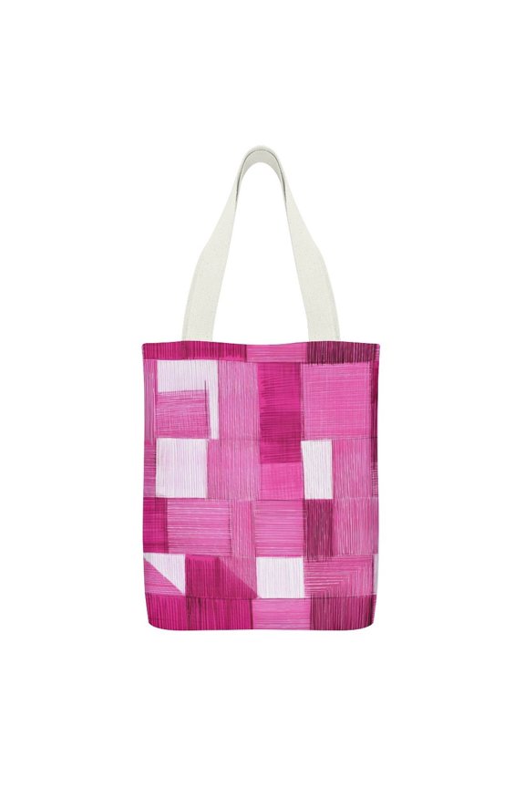 Canvas Tote Bag 12.615in With Large Capacity Pocket Design Can Be Reused For Daily Go Shopping And Stroll Casually Back Pink Abstract Houndstooth Hand-drawn Sketch_1