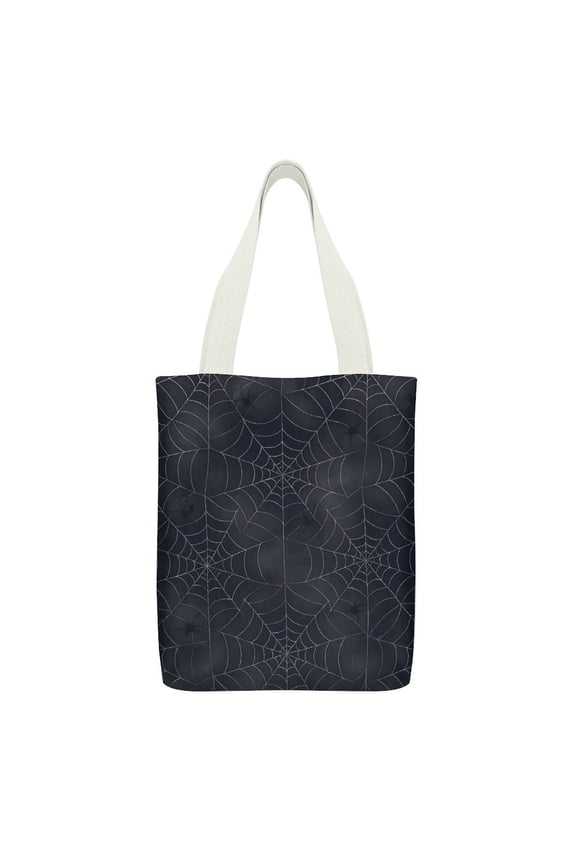 Canvas Tote Bag 12.615in With Large Capacity Pocket Design Can Be Reused For Daily Go Shopping And Stroll Casually Back Spider Web Halloween Pattern