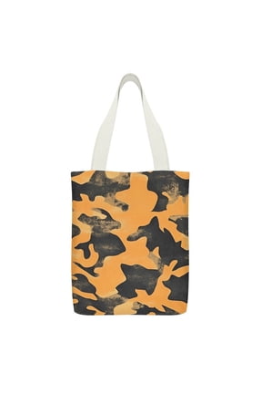 Canvas Tote Bag 12.615in With Large Capacity Pocket Design Can Be Reused For Daily Go Shopping And Stroll Casually Back Texture Camo Army Orange_3