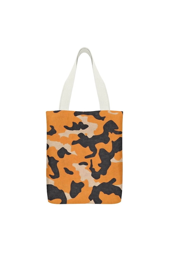 Canvas Tote Bag 12.615in With Large Capacity Pocket Design Can Be Reused For Daily Go Shopping And Stroll Casually Back Texture Camo Army Orange_4