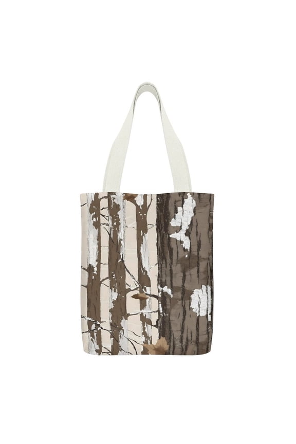 Canvas Tote Bag 12.615in With Large Capacity Pocket Design Can Be Reused For Daily Go Shopping And Stroll Casually Back Woods Camouflage Tan_3