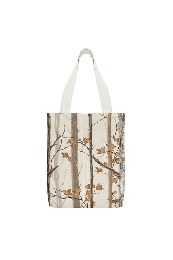 Canvas Tote Bag 12.615in With Large Capacity Pocket Design Can Be Reused For Daily Go Shopping And Stroll Casually Back Woods Camouflage Tan_4