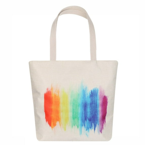 Canvas Tote Bag Beach Shopping, Rainbow Watercolor