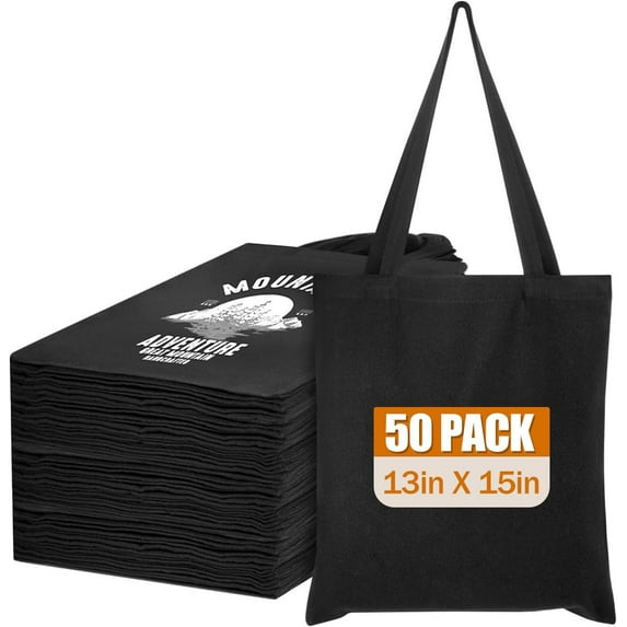 Canvas Tote Bag Bulk Blank Tote Bags for DIY, Canvas Bag for Office, Market, GiftDesigned by youself-black
