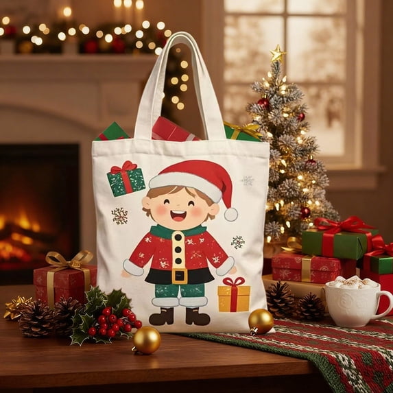 Canvas Tote Bag, Christmas Gift Bag, Canvas Material for Durability and Reuse, Multi-purpose Bag for Holidays and Decorations, Ideal for Gifting and Storage