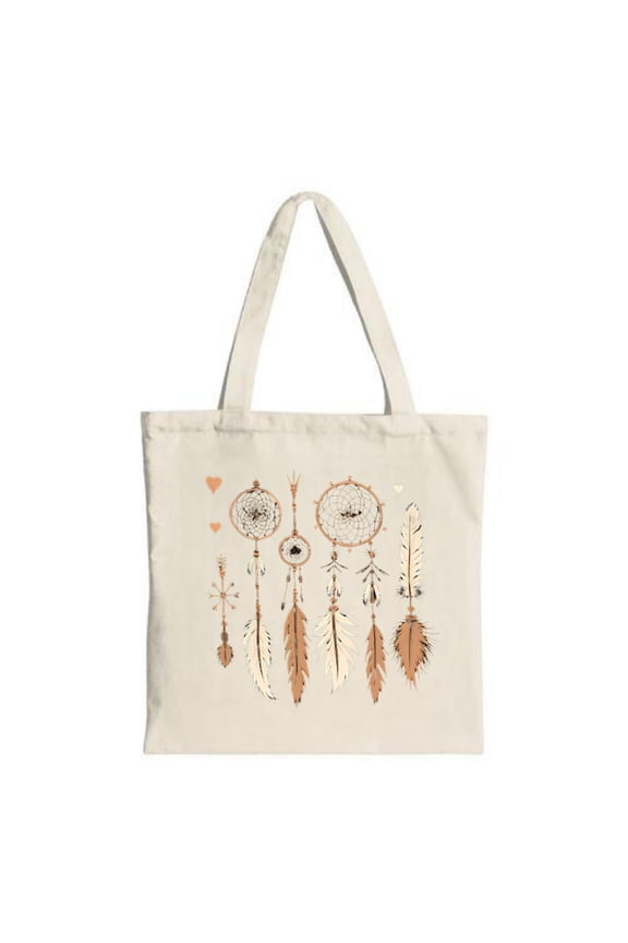 Canvas Tote Bag - Colorful Design with Feathers & Hearts Perfect for Shopping Travel & Parties Reusable & Stylish