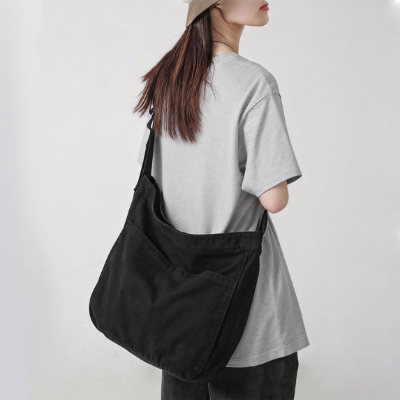 Canvas Tote Bag Crossbody Shoulder Bag for Women and Men Messenger Bag (Black One Size)