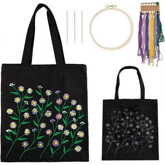 Canvas Tote Bag DIY Embroidery Kits Personalized Canvas Bag Cross Stitch Kits with Flower Pattern DIY Crafts Kits