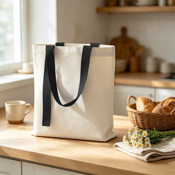 Canvas Tote Bag for Daily Errands, Blank Polycotton Reusable Shopping Tote for Heat Transfer Customization, Lightweight Foldable Shoulder Bag for Grocery, Books, and Casual Outings