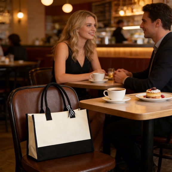 Canvas Tote Bag Eco Friendly Reusable Shopping Bag with Wide Base Durable Handbag for Grocery Travel Storage and Daily Use