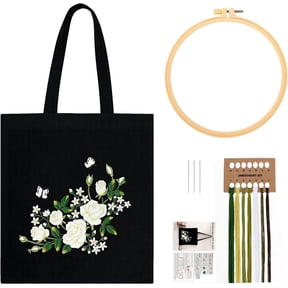 Canvas Tote Bag Embroidery Kit for Beginners, Arts and DIY Crafts Kits for Adults, Include Instructions Embroidery Bag Hoops Threads and Tools