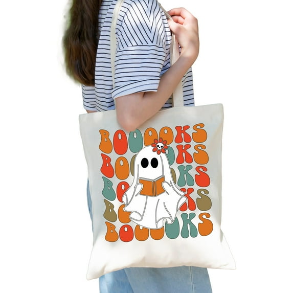 Canvas Tote Bag, Halloween Tote Bag, Booooks Tote Bag, Ghost Tote Bag, Canvas Shoulder Bag, Shopping Bag