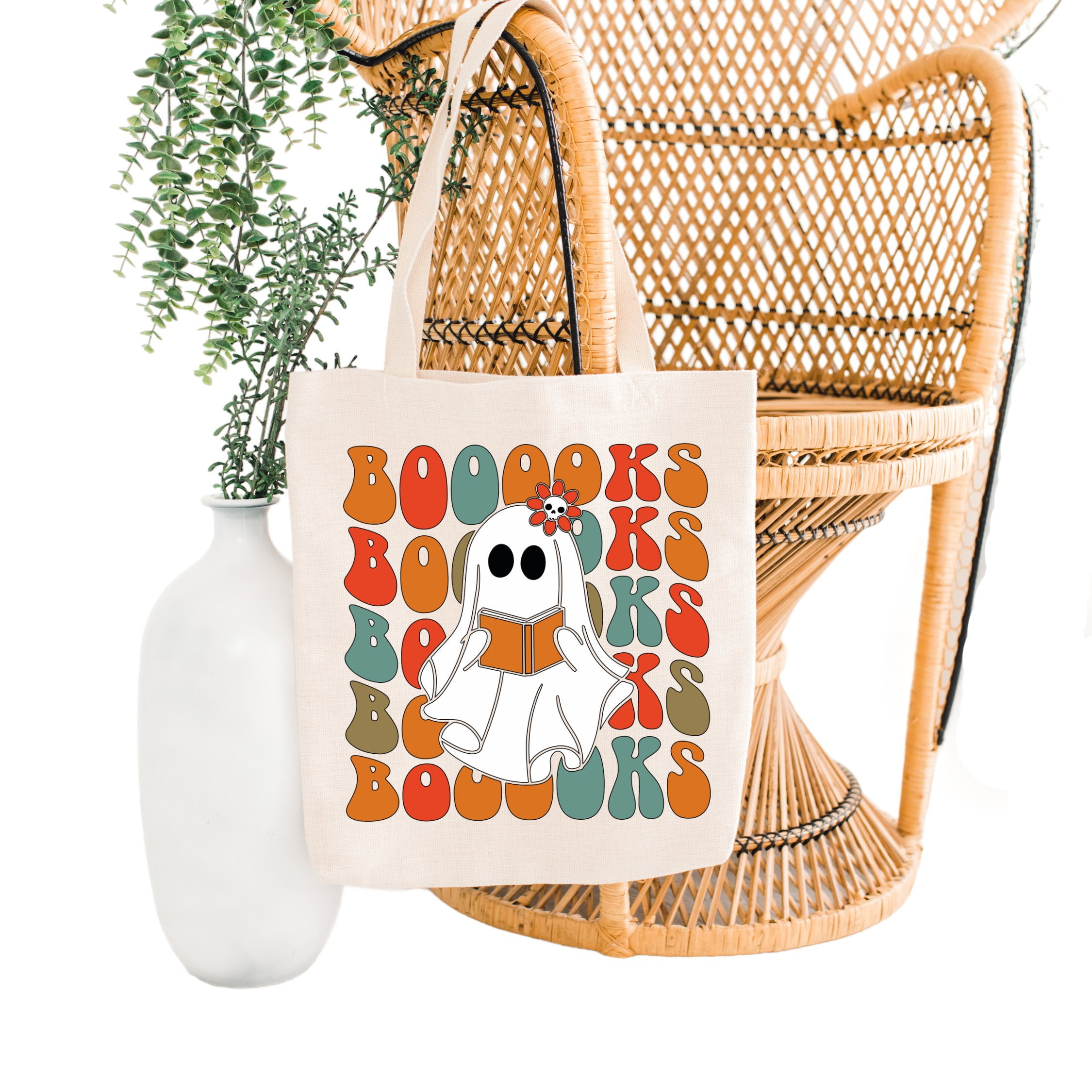 Canvas Tote Bag Halloween Tote Bag Booooks Tote Bag Ghost Tote Bag