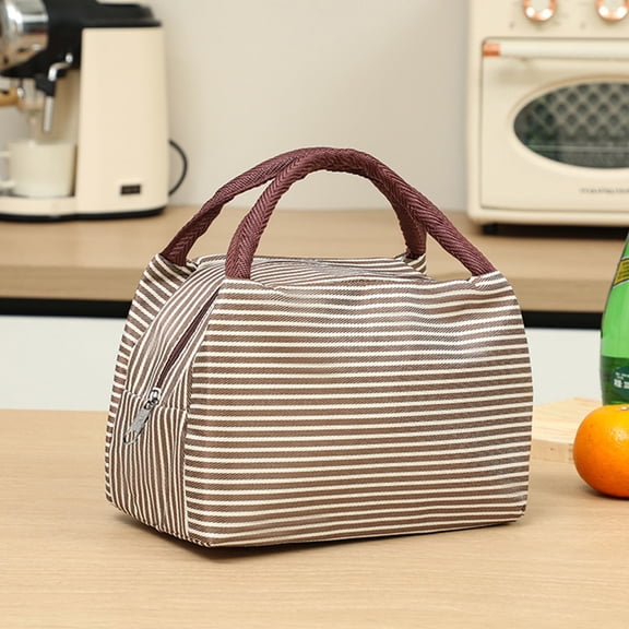 Canvas Tote Bag, Insulated Tote Bag, 10X8X5 In, Checkered Adjacent Stripe, Lunch Carrying, Office Commute, Reusable Meal Storage, Small Reusable Tote Bag, 1 Pc