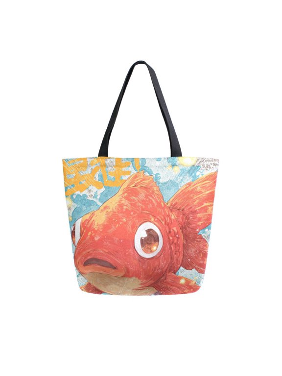 Canvas Tote Bag Large Canvas Bag 13.5x5.1x15 Inch Shopping Canvas Bag Suitable For Outing Shopping Travel Out Of Large Capacity Storage Red Carp