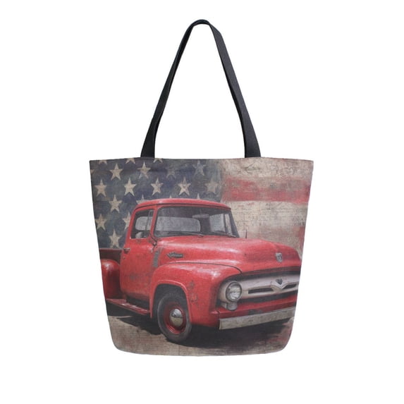 Canvas Tote Bag Large Canvas Bag 13.5x5.1x15 Inch Shopping Canvas Bag Suitable For Outing Shopping Travel Out Of Large Capacity Storage Red Truck Art