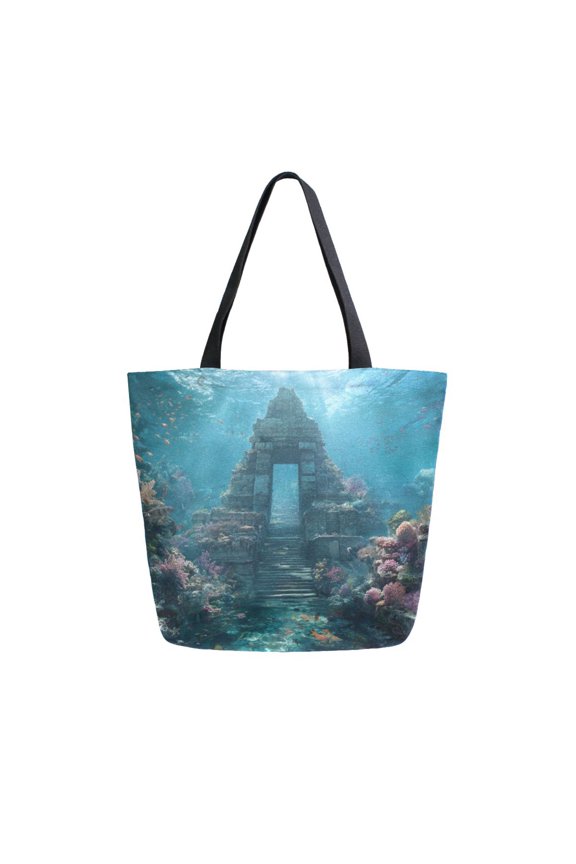Canvas Tote Bag Large Canvas Bag 13.5x5.1x15 Inch Shopping Canvas Bag Suitable For Outing Shopping Travel Out Of Large Capacity Storage Ancient Temple Ice Castle