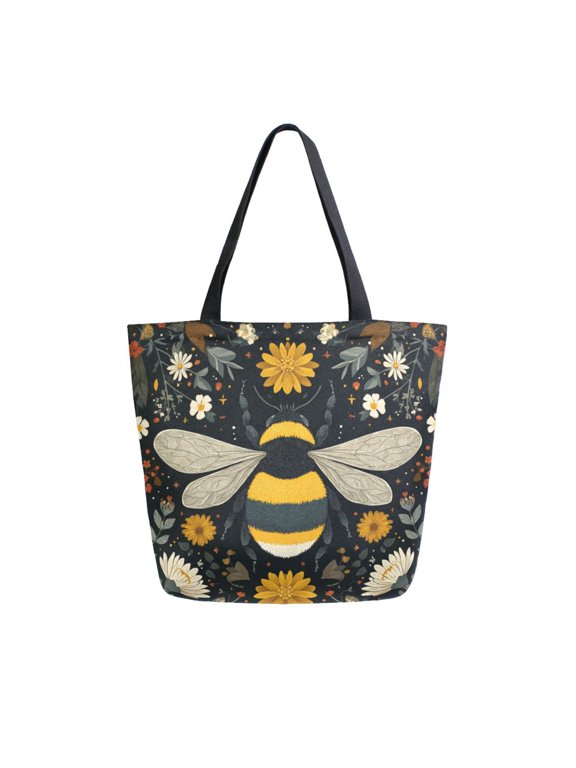 Canvas Tote Bag Large Canvas Bag 13.5x5.1x15 Inch Shopping Canvas Bag Suitable For Outing Shopping Travel Out Of Large Capacity Storage Beautiful Bumblebee Illustration
