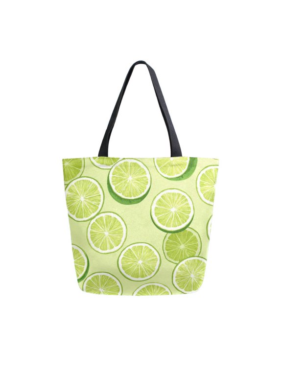 Canvas Tote Bag Large Canvas Bag 13.5x5.1x15 Inch Shopping Canvas Bag Suitable For Outing Shopping Travel Out Of Large Capacity Storage Bright Green Lime Slices
