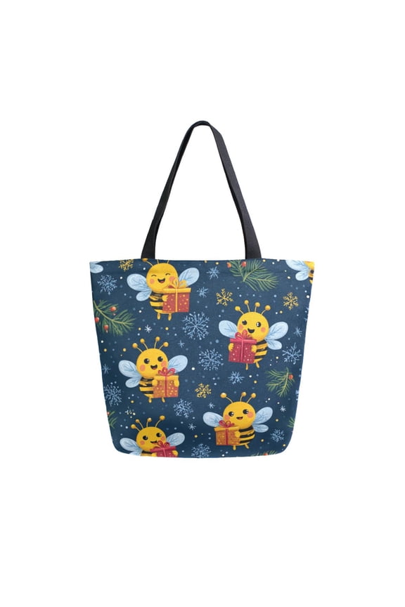 Canvas Tote Bag Large Canvas Bag 13.5x5.1x15 Inch Shopping Canvas Bag Suitable For Outing Shopping Travel Out Of Large Capacity Storage Christmas Bees