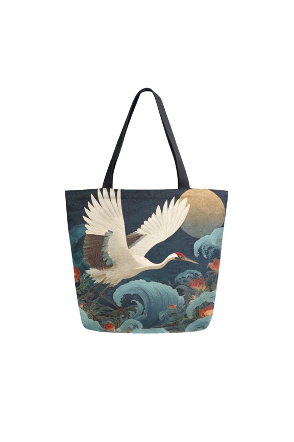 Canvas Tote Bag Large Canvas Bag 13.5x5.1x15 Inch Shopping Canvas Bag Suitable For Outing Shopping Travel Out Of Large Capacity Storage Crane Sea Waves