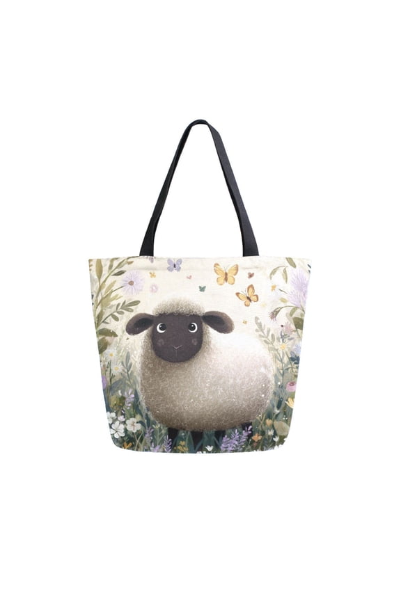 Canvas Tote Bag Large Canvas Bag 13.5x5.1x15 Inch Shopping Canvas Bag Suitable For Outing Shopping Travel Out Of Large Capacity Storage Fluffy Sheep in Garden