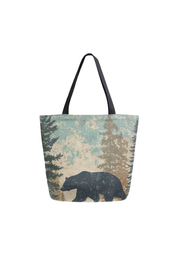 Canvas Tote Bag Large Canvas Bag 13.5x5.1x15 Inch Shopping Canvas Bag Suitable For Outing Shopping Travel Out Of Large Capacity Storage Gray Cartoon Bear Pattern