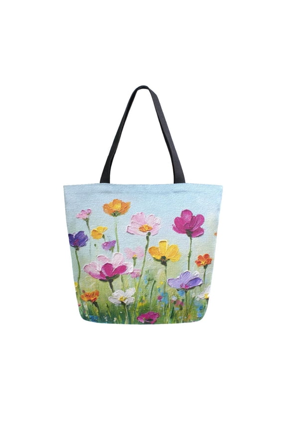 Canvas Tote Bag Large Canvas Bag 13.5x5.1x15 Inch Shopping Canvas Bag Suitable For Outing Shopping Travel Out Of Large Capacity Storage Meadow Flower Spring