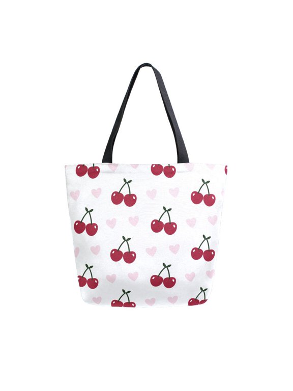 Canvas Tote Bag Large Canvas Bag 13.5x5.1x15 Inch Shopping Canvas Bag Suitable For Outing Shopping Travel Out Of Large Capacity Storage Sweet Tiny Red Cherry Motif