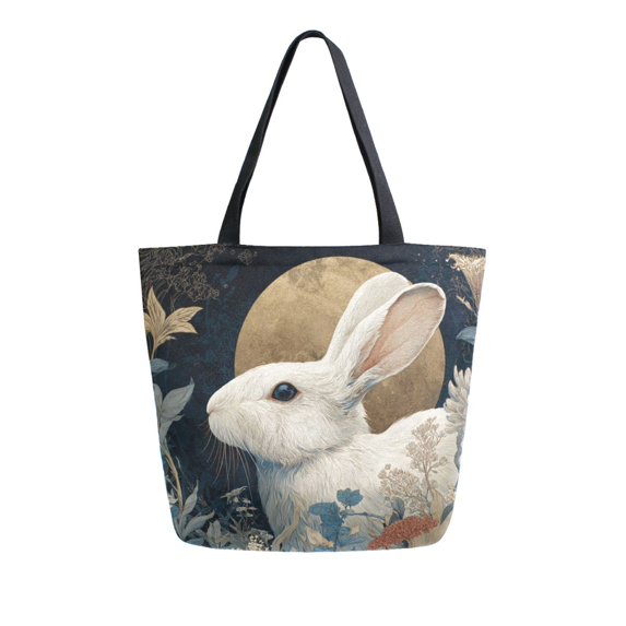 Canvas Tote Bag Large Canvas Bag 13.5x5.1x15 Inch Shopping Canvas Bag Suitable For Outing Shopping Travel Out Of Large Capacity Storage White Rabbit under Moonlight