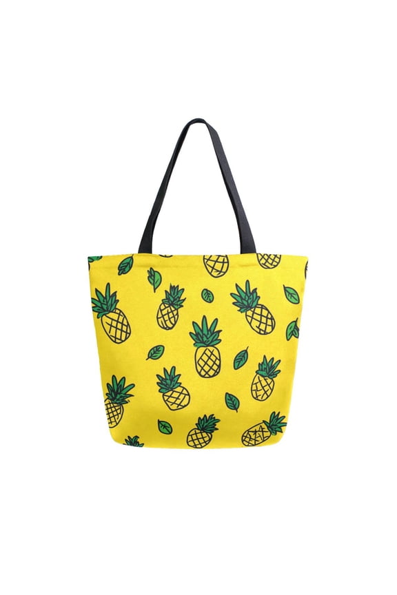 Canvas Tote Bag Large Canvas Bag 13.5x5.1x15 Inch Shopping Canvas Bag Suitable For Outing Shopping Travel Out Of Large Capacity Storage Yellow Pineapple Seamless