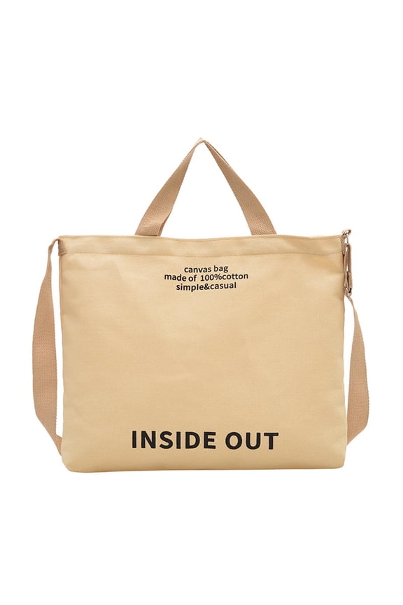 Canvas Tote Bag - Large Capacity 'INSIDE OUT' Print Shoulder Bag, Casual Japanese Style Handbag for Office, School & Daily Use, Adjustable Strap Messenger Bag