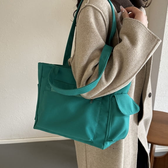 Canvas Tote Bag Large Crossbody Shoulder Handbag Zipper Messenger Bag for Women Men Solid Color Large Capacity Casual Shopping Bag Green