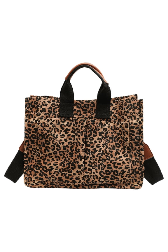 Canvas Tote Bag Leopard Print Shoulder Bag Casual Work Bags For Women Decor Bag (Brown)