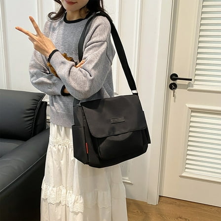 Canvas Tote Bag Messenger Bag, Large Crossbody Bag for Women or Men, Casual Canvas Shoulder Bag for College Work Daily (Black)