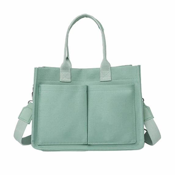 Canvas Tote Bag with Multi-Pocket for Adults, Large Crossbody Shoulder Handbag Daily Tote Bag with Compartments, Durable Laptop Work Bags Shoulder Travel Messenger Gym Totes, 1Pc(Green,13.4x5.5x10")
