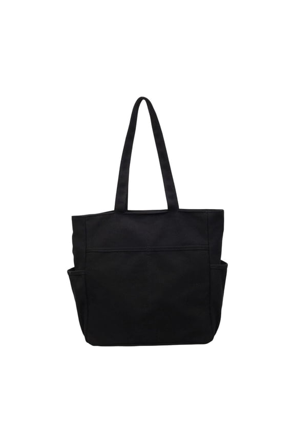Canvas Tote Bag Multi-Pocket Shoulder Bag Large Capacity Work School Shopping Tote with Water Bottle Pockets