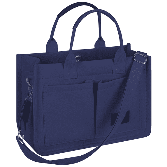 Cshidworld Canvas Tote Bag with Multi-Pocket for Women, Large Crossbody Shoulder Handbag Everything Tote Bag with Compartments, Laptop Work Bags Shoulder Travel Messenger Gym Totes,Dark Blue