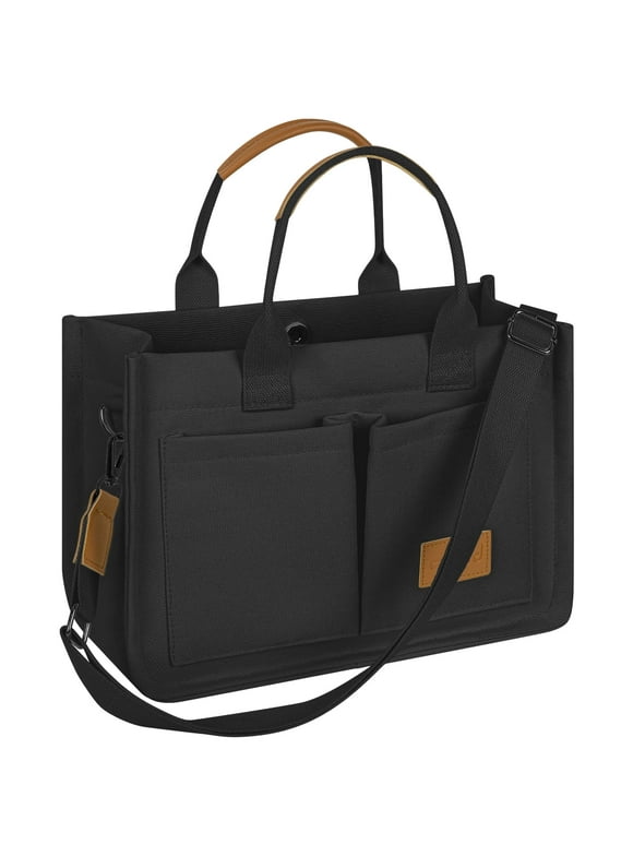 Canvas Tote Bag with Multi-Pocket for Women, Large Crossbody Shoulder Handbag Everything Tote Bag with Compartments, Laptop Work Bags Shoulder Travel Messenger Gym Totes, Black