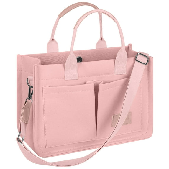 Cshidworld Canvas Tote Bag with Multi-Pocket for Women, Large Crossbody Shoulder Handbag Everything Tote Bag with Compartments, Laptop Work Bags Shoulder Travel Messenger Gym Totes, Pink