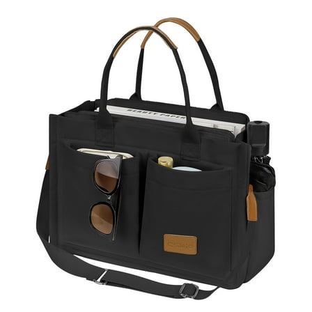 Cshidworld Canvas Tote Bag with Multi-Pocket for Women, Shoulder Handbag Everything Tote Bag with Compartments, Laptop Work Bags Shoulder Messenger Gym Bag for Travel Nurse College Gift, Black
